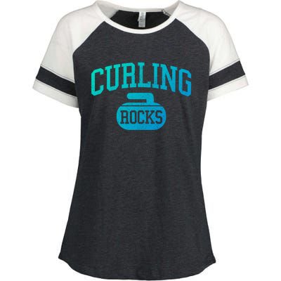 Curling Rocks Funny Winter Sports Gift Enza Ladies Jersey Colorblock Tee