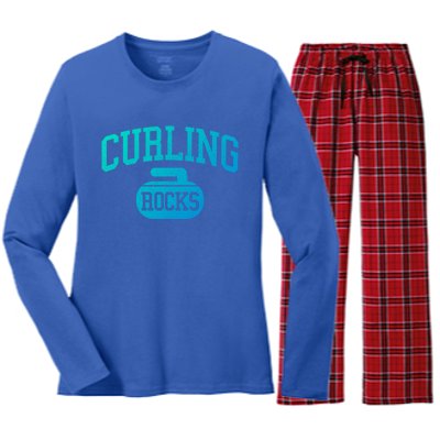 Curling Rocks Funny Winter Sports Gift Women's Long Sleeve Flannel Pajama Set 