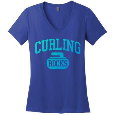 Curling Rocks Funny Winter Sports Gift Women's V-Neck T-Shirt