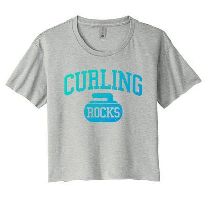 Curling Rocks Funny Winter Sports Gift Women's Crop Top Tee