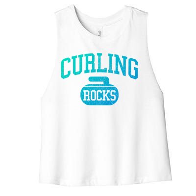 Curling Rocks Funny Winter Sports Gift Women's Racerback Cropped Tank