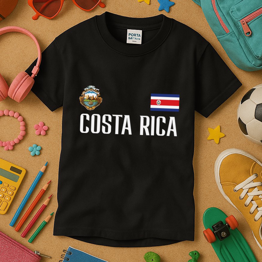 Costa Rica Flag Football Soccer Fan Women Kids T-Shirt