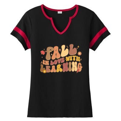 Cute Retro Fall In Love With Learning Ladies Halftime Notch Neck Tee