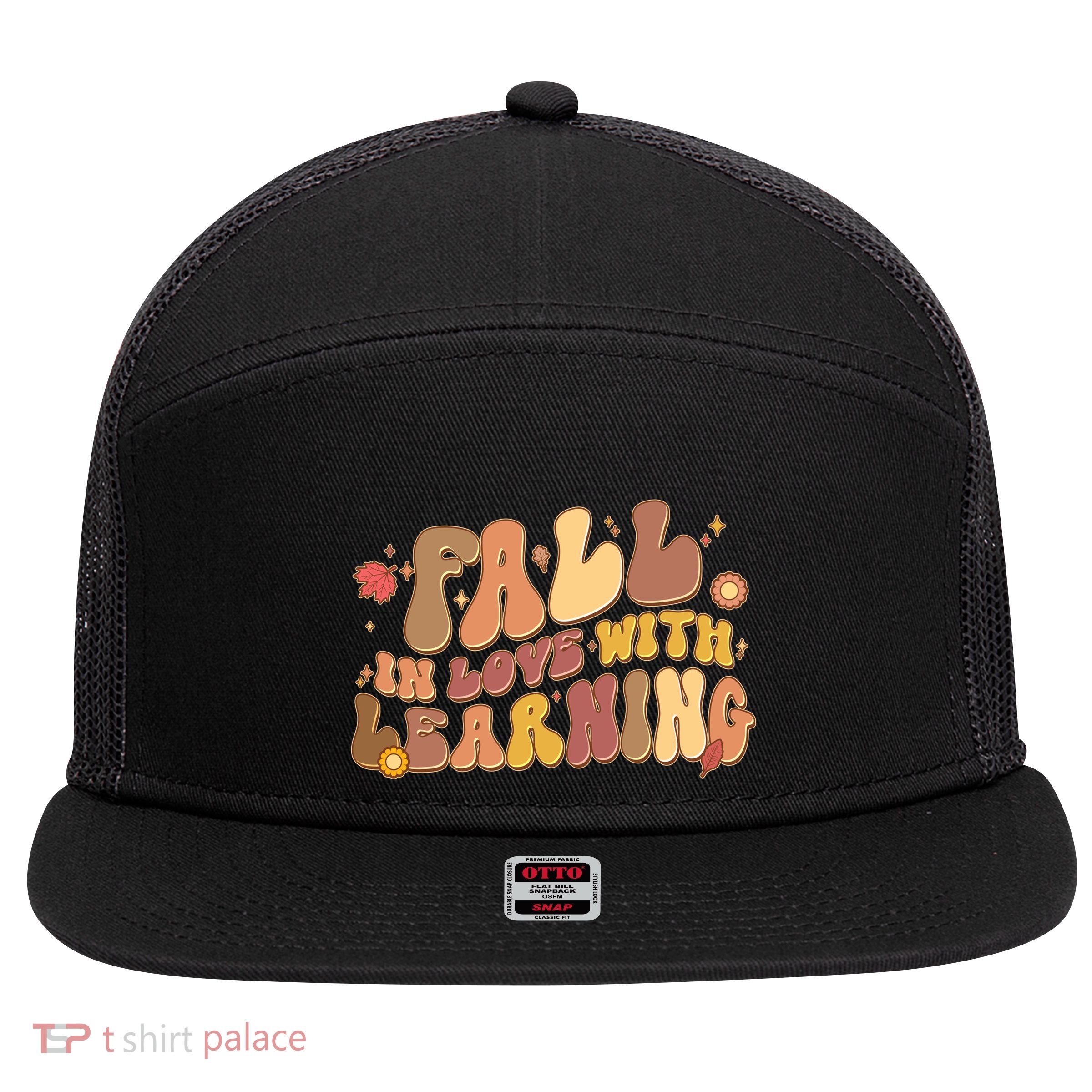 Cute Retro Fall In Love With Learning 7 Panel Mesh Trucker Snapback Hat