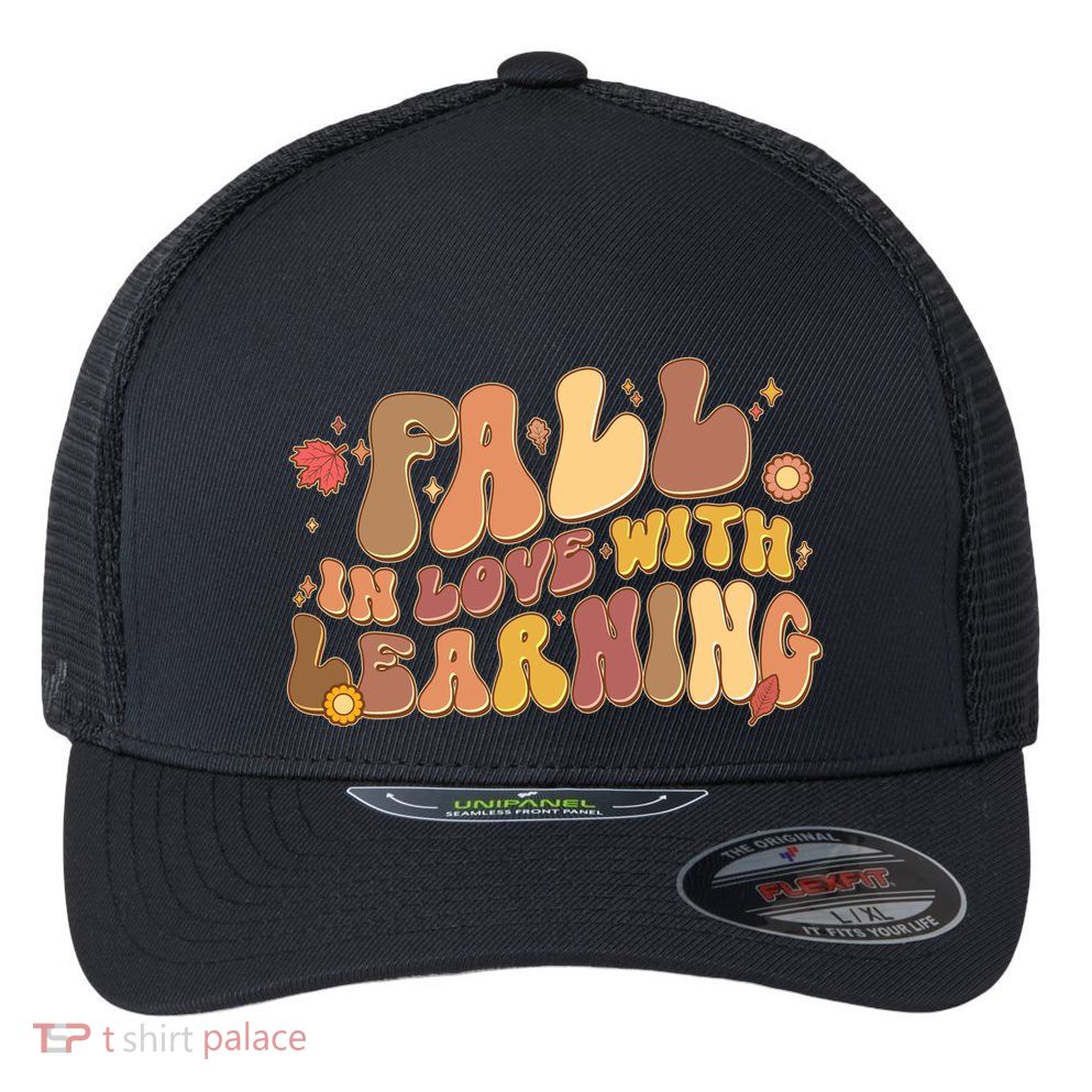 Cute Retro Fall In Love With Learning Flexfit Unipanel Trucker Cap