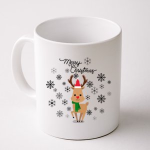 Cute Rudolph Funny Rednosed Reindeer Snowlfakes Christmas Gift Coffee Mug