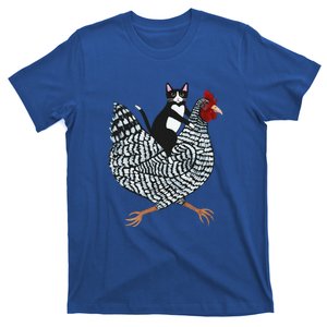 Cat Riding Funny Chicken Tuxedo Cat On A Chicken Lover T-Shirt