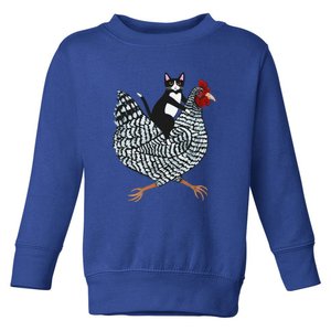 Cat Riding Funny Chicken Tuxedo Cat On A Chicken Lover Toddler Sweatshirt