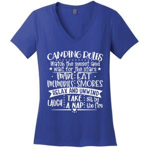 Camping Rules Funny Outdoor Camp Graphic Best Camping Great Gift Women's V-Neck T-Shirt