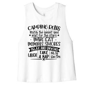 Camping Rules Funny Outdoor Camp Graphic Best Camping Great Gift Women's Racerback Cropped Tank