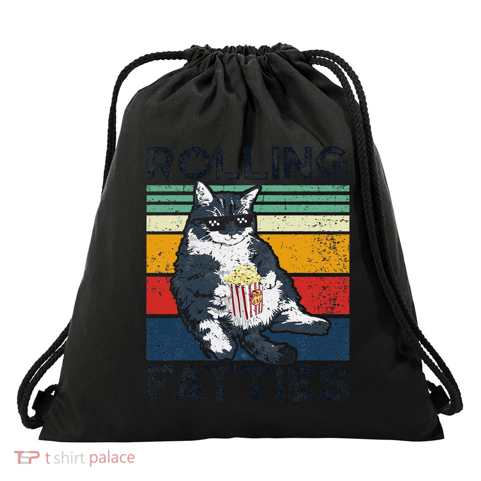 Cat Rolling Fatties Funny Drawstring Bag