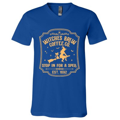 Cute Retro Funny Fall Halloween Witch Coffee Brew Witches Gift V-Neck T-Shirt