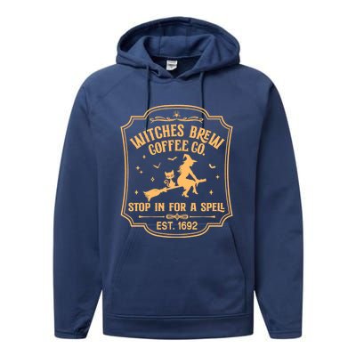 Cute Retro Funny Fall Halloween Witch Coffee Brew Witches Gift Performance Fleece Hoodie