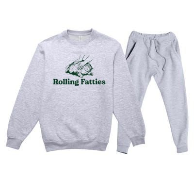 Cat Rolling Fatties Funny Premium Crewneck Sweatsuit Set