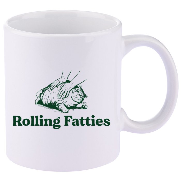 Cat Rolling Fatties Funny 11oz C Handle Ceramic Mug