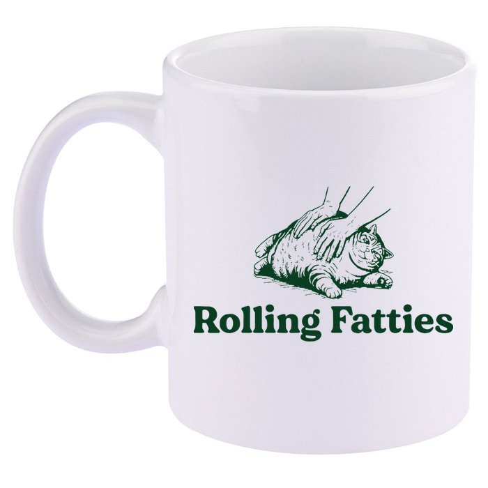 Cat Rolling Fatties Funny 11oz C Handle Ceramic Mug