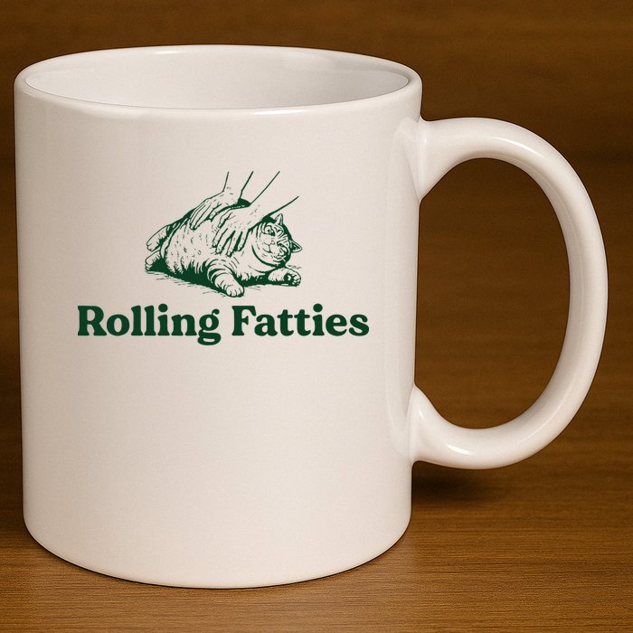 Cat Rolling Fatties Funny 11oz C Handle Ceramic Mug
