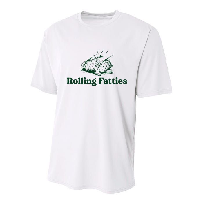 Cat Rolling Fatties Funny Youth Performance Sprint T-Shirt