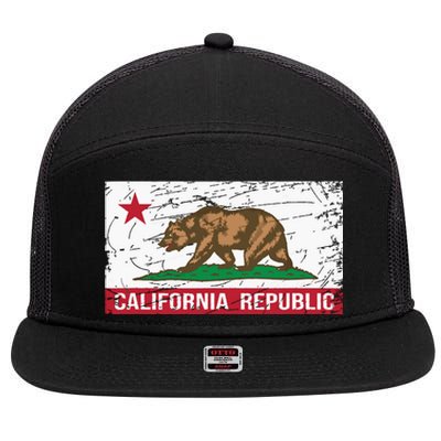 California Republic Flag Ca Distressed Design Classic 7 Panel Mesh Trucker Snapback Hat