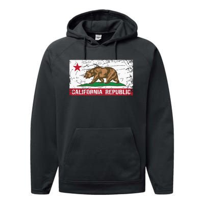 California Republic Flag Ca Distressed Design Classic Performance Fleece Hoodie