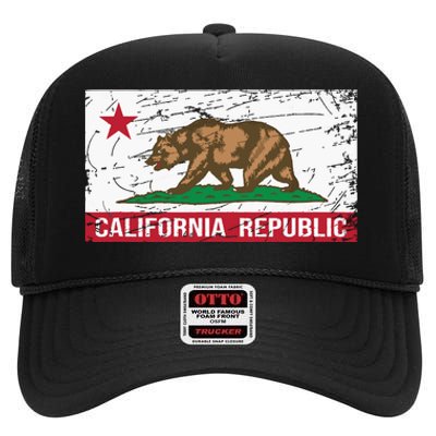 California Republic Flag Ca Distressed Design Classic High Crown Mesh Back Trucker Hat