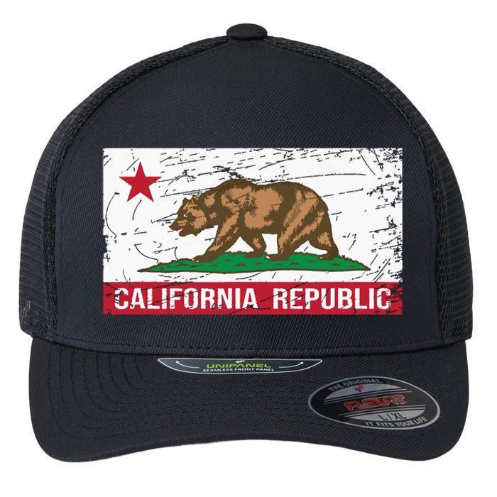 California Republic Flag Ca Distressed Design Classic Flexfit Unipanel Trucker Cap