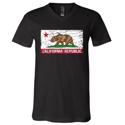 California Republic Flag Ca Distressed Design Classic V-Neck T-Shirt