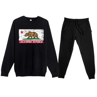 California Republic Flag Ca Distressed Design Classic Premium Crewneck Sweatsuit Set