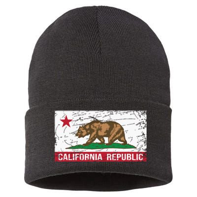 California Republic Flag Ca Distressed Design Classic Sustainable Knit Beanie