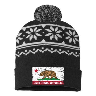 California Republic Flag Ca Distressed Design Classic USA-Made Snowflake Beanie