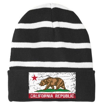 California Republic Flag Ca Distressed Design Classic Striped Beanie with Solid Band