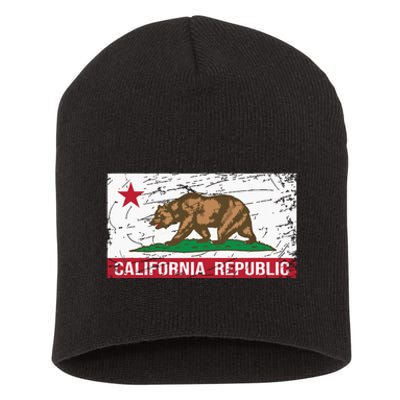 California Republic Flag Ca Distressed Design Classic Short Acrylic Beanie