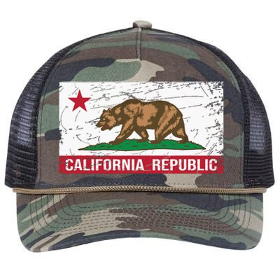 California Republic Flag Ca Distressed Design Classic Retro Rope Trucker Hat Cap