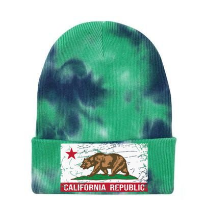 California Republic Flag Ca Distressed Design Classic Tie Dye 12in Knit Beanie