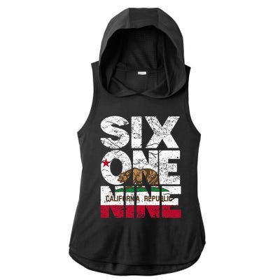 California Republic Flag 619 Area Code Ladies PosiCharge Tri-Blend Wicking Draft Hoodie Tank