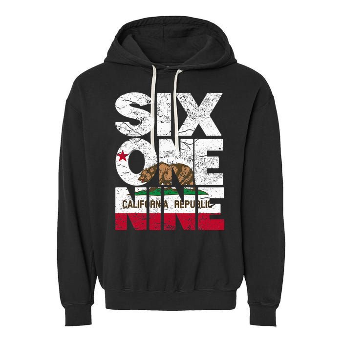 California Republic Flag 619 Area Code Garment-Dyed Fleece Hoodie