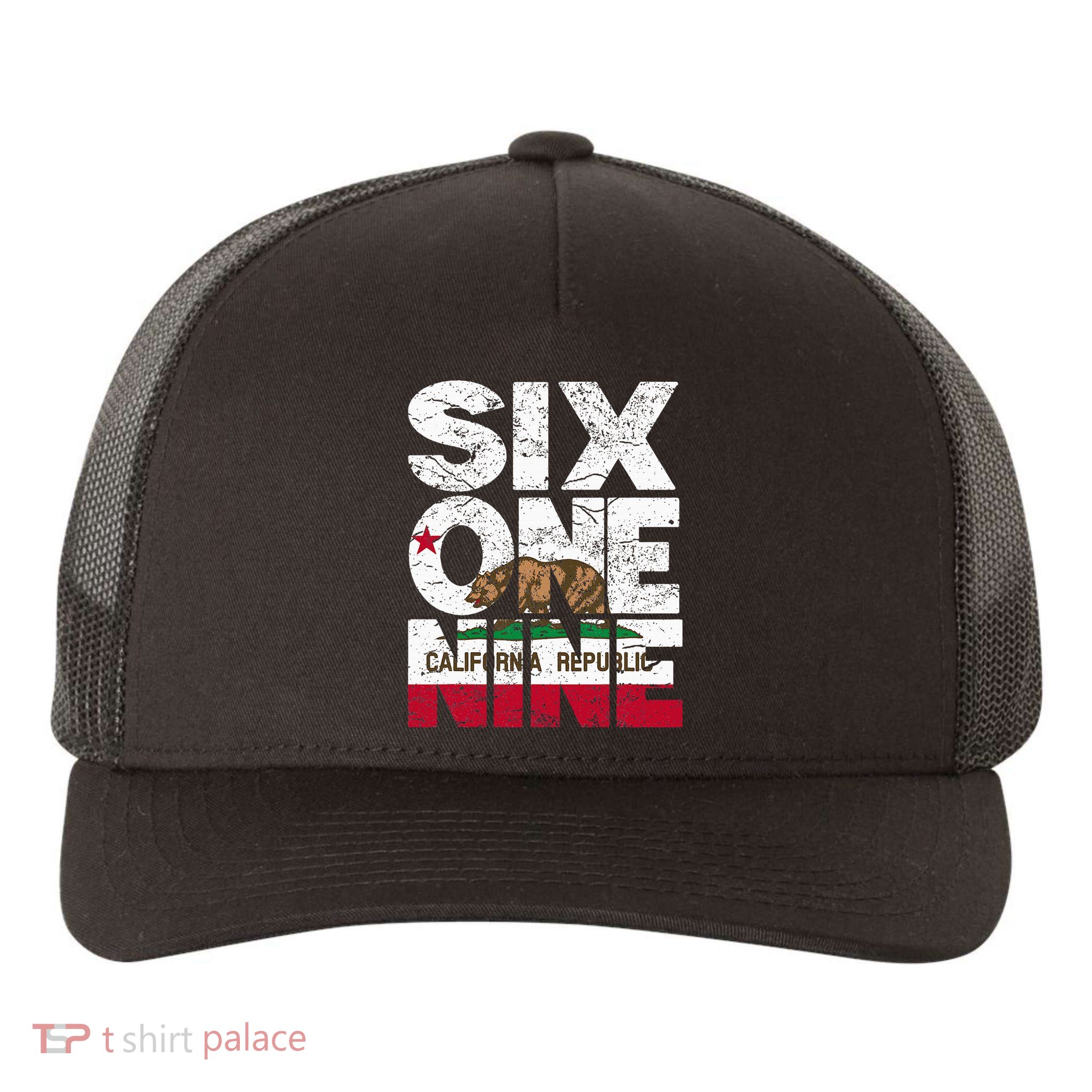 California Republic Flag 619 Area Code Yupoong Adult 5-Panel Trucker Hat