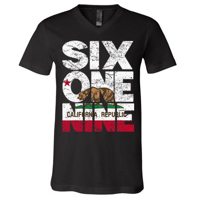 California Republic Flag 619 Area Code V-Neck T-Shirt