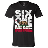 California Republic Flag 619 Area Code V-Neck T-Shirt
