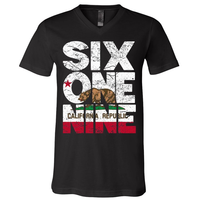 California Republic Flag 619 Area Code V-Neck T-Shirt