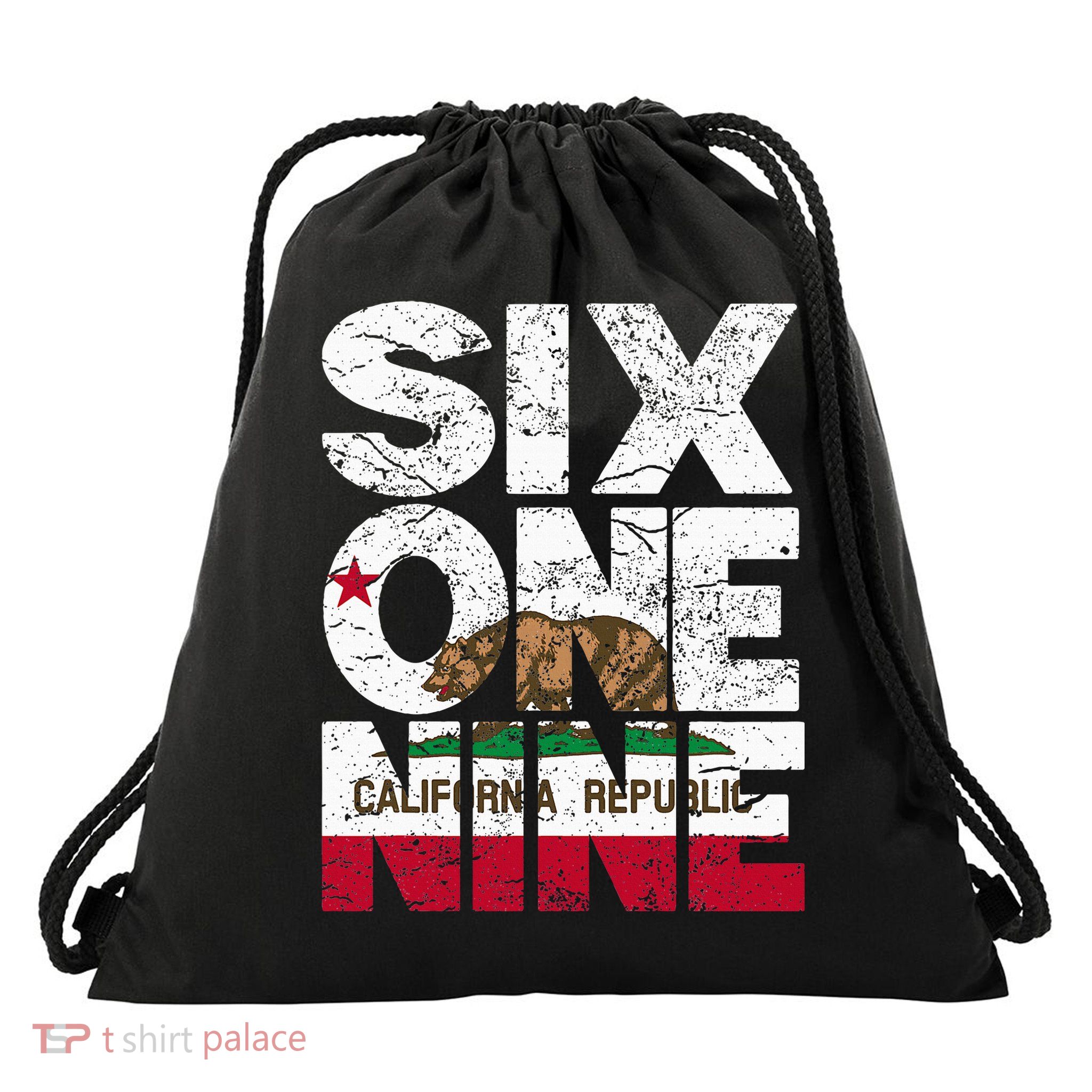 California Republic Flag 619 Area Code Drawstring Bag