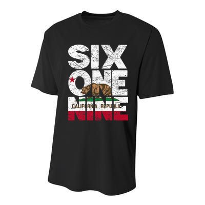California Republic Flag 619 Area Code Youth Performance Sprint T-Shirt