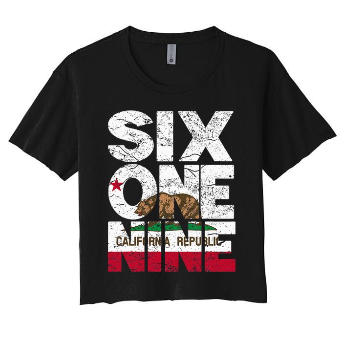 California Republic Flag 619 Area Code Women's Crop Top Tee