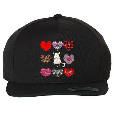 Cute Rat Funny Vintage Floral Hearts Pattern Valentines Day Great Gift Wool Snapback Cap
