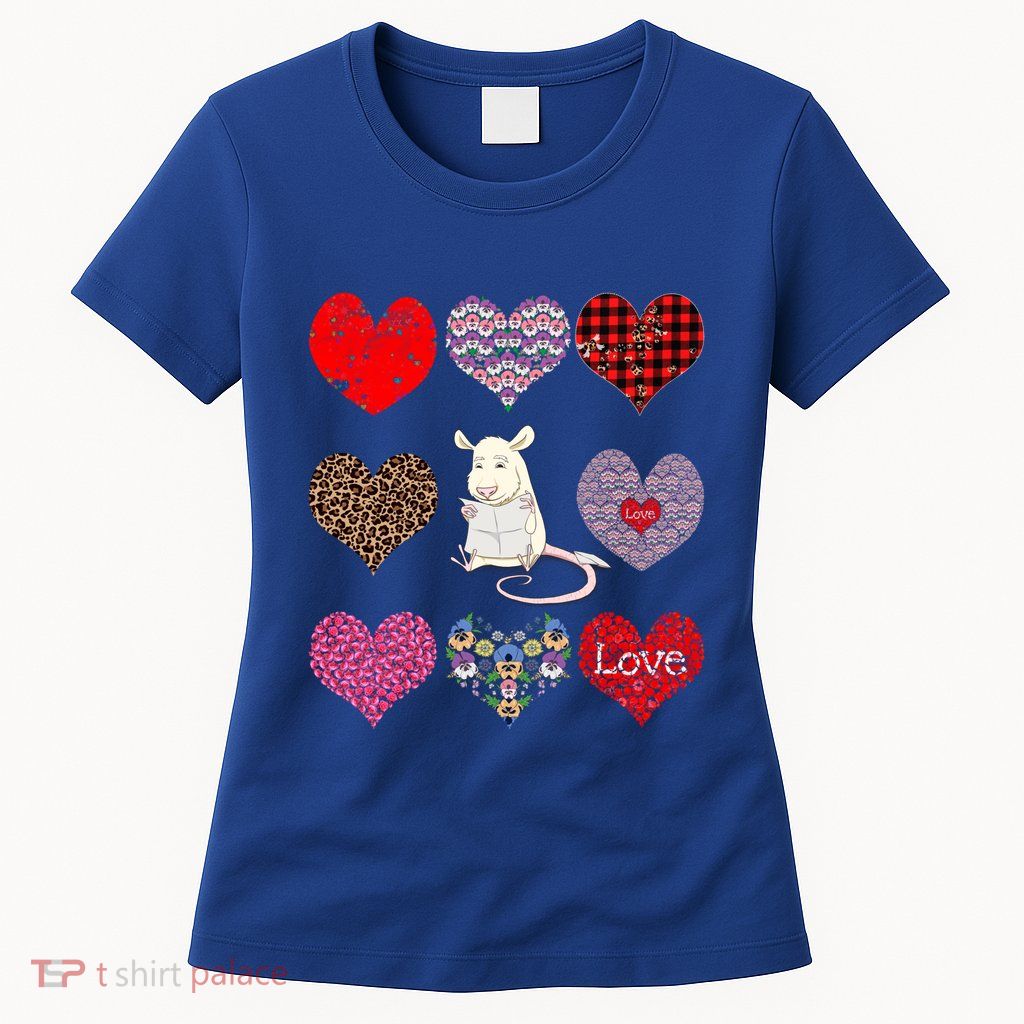 Cute Rat Funny Vintage Floral Hearts Pattern Valentines Day Great Gift Womens T-Shirt