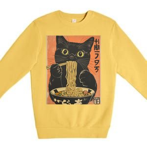 Cat Ramen Funny Graphic Tees Japanese Kawaii Cat Premium Crewneck Sweatshirt