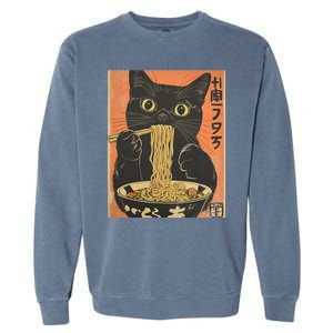 Cat Ramen Funny Graphic Tees Japanese Kawaii Cat Garment-Dyed Sweatshirt