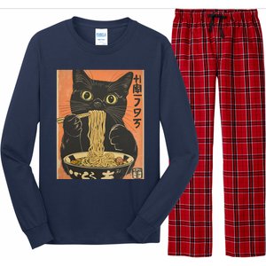 Cat Ramen Funny Graphic Tees Japanese Kawaii Cat Long Sleeve Pajama Set