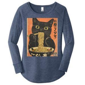 Cat Ramen Funny Graphic Tees Japanese Kawaii Cat Women's Perfect Tri Tunic Long Sleeve Shirt