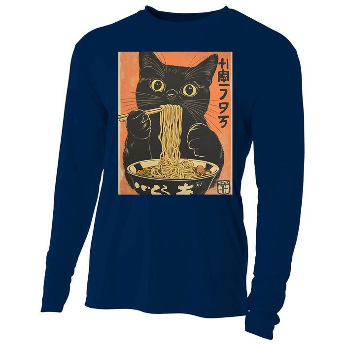 Cat Ramen Funny Graphic Tees Japanese Kawaii Cat Cooling Performance Long Sleeve Crew